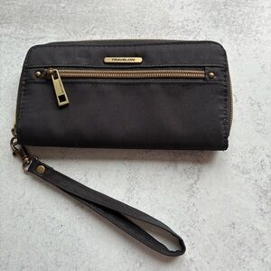 Travelon Black Wallet Wristlet Gold Zipper